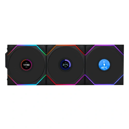 Lian Li UNI Fan TL Wireless LCD ARGB 120mm Reverse Blade Cabinet Fan, Triple Pack